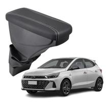Apoio De Braço Hyundai Hb20 Couro Grafite Costura Branca
