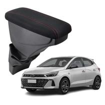 Apoio De Braço Hyundai Hb20 Tecido Preto Costura Vermelha