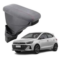 Apoio De Braço Hyundai Hb20x Tecido Cinza Costura Vermelha