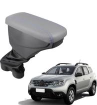 Apoio De Braço Renault Duster Couro Cinza Costura Azul