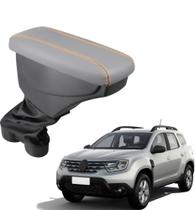 Apoio De Braço Renault Duster Couro Cinza Costura Laranja