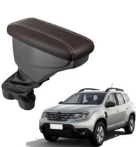 Apoio De Braço Renault Duster Couro Marrom Costura Branca