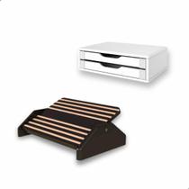 Apoio Para Os Pés Black Piano Ergonômico + Suporte Para Monitor 2 Gavetas Branco
