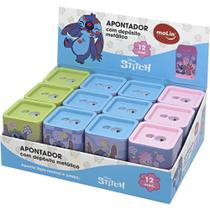 Apontador com Depósito 2 Furos STITCH Quadrado Metálico - 4 Modelos, Display com 12 Unidades