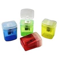 Apontador Escolar C/Depósito Retangular Transparente Colorido Lápis Grafite