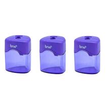APONTADOR PLASTICO DUPLO COM DEPÓSITO NEON BRW - ROXO - KIT C/3un