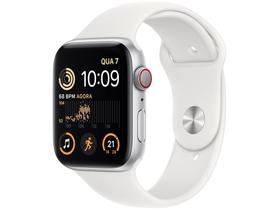 Apple Watch SE 2ª geração GPS + Cellular Caixa Prateada de Alumínio 44mm Pulseira Esportiva Branca