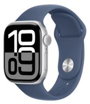Apple.Watch.Series 10 Caixa Prata alumínio 42 mm Pulseira esportiva denim M/G - IMPORTSLITORAL