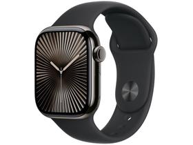 Apple Watch Series 10 GPS + Cellular, Caixa Ardósia de Titânio de 42 mm, Pulseira Esportiva Preta, Tamanho P/M - MWXG3AM/A Apple Watch Series 10 GPS + Cellular, Caixa Ardósia de Titânio de 42 mm, Pulseira Esportiva Preta, Tamanho P/M - MWXG3AM/A