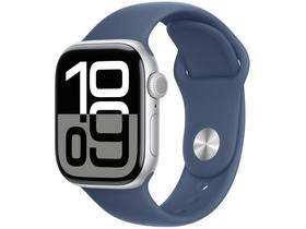 Apple Watch Series 10 GPS + Cellular, Caixa Prateada de Alumínio de 42 mm, Pulseira Esportiva Denim, Tamanho P/M - MWX33AM/A
