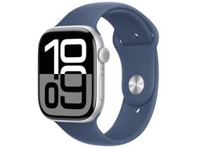Apple Watch Series 10 GPS + Cellular, Caixa Prateada de Alumínio de 46 mm, Pulseira Esportiva Denim, Tamanho M/G - MWY13AM/A