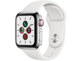 Apple Watch Series 5 (GPS + Cellular) 40mm - Caixa Aço Inoxidável Pulseira Esportiva Branca