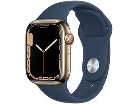 Apple Watch Series 7 41mm GPS + Cellular Dourada - Aço Inoxidável Azul-abissal
