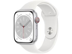 Apple Watch Series 8 45mm GPS + Cellular Caixa Prateada Alumínio Pulseira Esportiva Branca