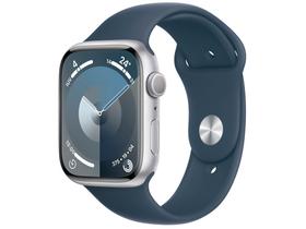 Apple Watch Series 9 GPS Caixa Prateada de Alumínio 45mm Pulseira Esportiva Azul-tempestade P/M