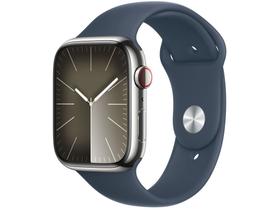 Apple Watch Series 9 GPS + Cellular Caixa Prateada de Aço Inoxidável 45mm Pulseira Esportiva Azul-tempestade M/G