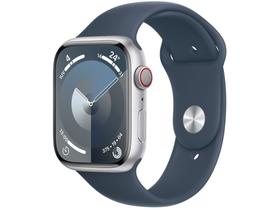 Apple Watch Series 9 GPS + Cellular Caixa Prateada de Alumínio 45mm Pulseira Esportiva Azul-tempestade M/G