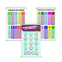 Aprender As Horas + Adição + Subtração Kit 3 Banners Grande