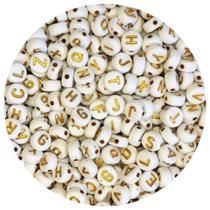 Aprox 300pç Miçanga De Letras Alfabeto Branca E Dourada 38g