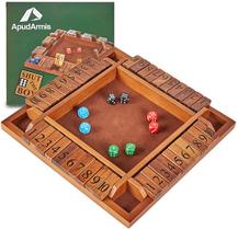 ApudArmis 4-Way Shut The Box, Large Wooden Board Game Set with Dice, 4 Maneiras de jogar shut-the-box para crianças aprendendo adultos sala de aula home party pub (12 em)