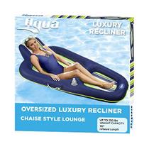 Aqua Luxury Pool Float Lounge - Extra Grande - Flutuadores de piscina infláveis e resistentes para adultos com apoio de cabeça, encosto, apoio para os pés e porta-copos - Listra marinha/verde/branca - Aqua LEISURE