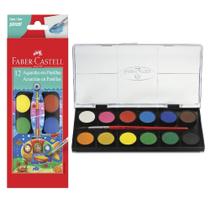 Aquarela em Pastilha Estojo 12 Cores + Pincel Faber Castell