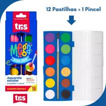Aquarela Escolar Mega Acqua Color Estojo C/12 Cores + 1 Pincel Tris