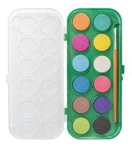 Aquarela Pastilha 12 Cores Com Pincel Escolar