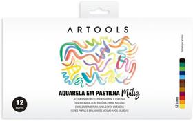 Aquarela Pastilha 12 Cores & Pincel & Esponja Artools