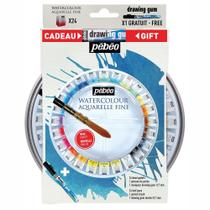 Aquarela Pastilha Pébéo 24 Cores + Pincel e Drawing Gum