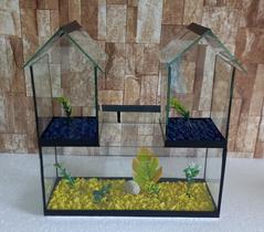 Aquario Beteira Castelo III Tripla 3 Compartimentos Peixe Betta decorado pedrinhas e planta artificial