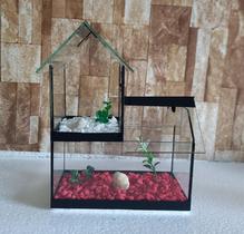 Aquario Beteira Castelo Para Peixe Betta decorado pedrinhas e planta artificial