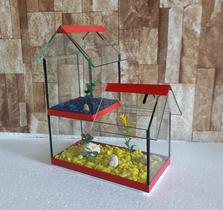 Aquario Beteira Castelo Para Peixe Betta decorado pedrinhas e planta artificial