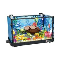 Aquário De Blocos De Montar Com Tartaruga Marinha E Água-Viva, Com Luz Para Crianças