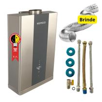 Aquecedor de Água a Gás Gn Komeco Cinza Inox KO 09B DI G2 127V 220V 9 Litros Min Com Acessórios