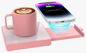 Aquecedor de Caneca Besbule 15W com Carregador Sem Fio e Porta USB - Rosa
