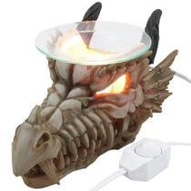 Aquecedor de óleo elétrico decorativo Snarling Magical Dragon Skull ou queimador de torta para aromaterapia Óleos aromáticos essenciais em luzes de decoração mítica e medieval, decorações de Halloween e presentes góticos