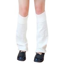 Aquecedores de perna queimado mulheres Kawaii Winter Loose Boot Stocking Girl Uniform Knitted - White Mid tube wide