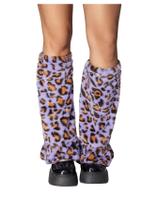 Aquecedores de pernas femininos RoseSeek com estampa de leopardo e roxo felpudo Aquecedores de pernas femininos RoseSeek com estampa de leopardo e roxo felpudo