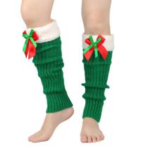 Aquecedores de pernas Fuzzy Christmas tricotados verdes para mulheres