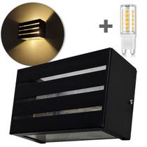 Arandela 2 Focos Efeito 3 Frisos Preta Externa Retangular Alumínio + Led G9