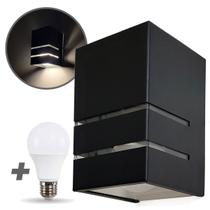 Arandela 2 Frisos 1 Facho Preta Externa Alumínio + Led 9w