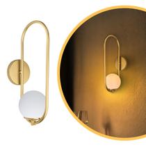 Arandela Arkom Light Dourado Globo Bola De Vidro Branco 10cm