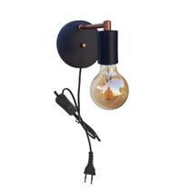 Arandela Cabeceira Preto cobre Interruptor Plug Liga Desliga