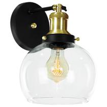 Arandela Château Bola Media Vidro Preto c/ Dourado 20cm Arandela Château Bola Media Vidro Preto c/ Dourado 20cm