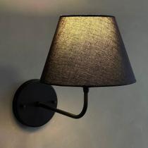 Arandela De Parede Curvado Preto Alumínio bivolt com Cúpula algodão preto Arandela De Parede Curvado Preto Alumínio bivolt com Cúpula algodão preto