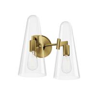 Arandela de parede Modway Beacon de 2 luzes em latão acetinado transparente Arandela de parede Modway Beacon de 2 luzes em latão acetinado transparente