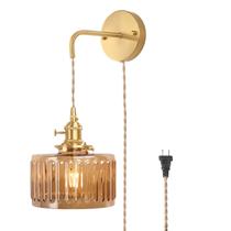 Arandela de parede Shenmoyl Amber Glass Shade 110V 15,6 cm de braço Arandela de parede Shenmoyl Amber Glass Shade 110V 15,6 cm de braço