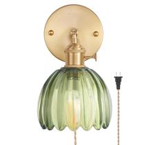 Arandela de parede Shenmoyl Green Tulip Glass Plugin com fio