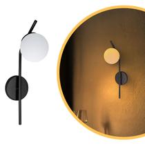 Arandela De Parede Stick Light Preto Globo Branco Fosco Arandela De Parede Stick Light Preto Globo Branco Fosco